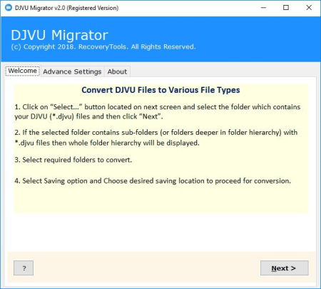 RecoveryTools DJVU Migrator v2.0