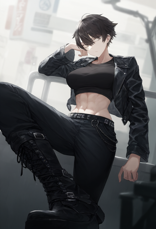 depth of field, 1girl, [[tall]], [toned], large breasts, short hair, black hair, s-2273694164