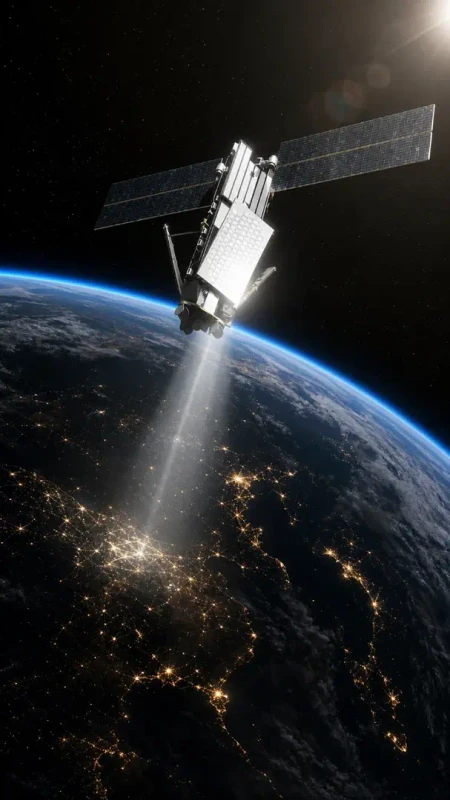 Iridium flasheando el Sol desde el espacio - visi�n art�stica
