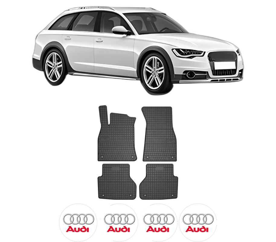 Set covorase presuri AUDI A6 Allroad C7 (4GH, 4GJ) din 2012-2018, auto, din cauciuc thermoplastic, 4 Stickere auto cu AUDI