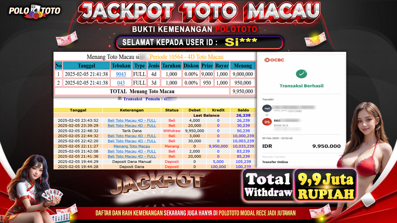 POLOTOTO JACKPOT TOGEL TOTO MACAU Rp.9,950.000,-