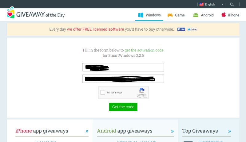 Giveaway of the Day - free licensed software daily — SmartWindows 2.2.6