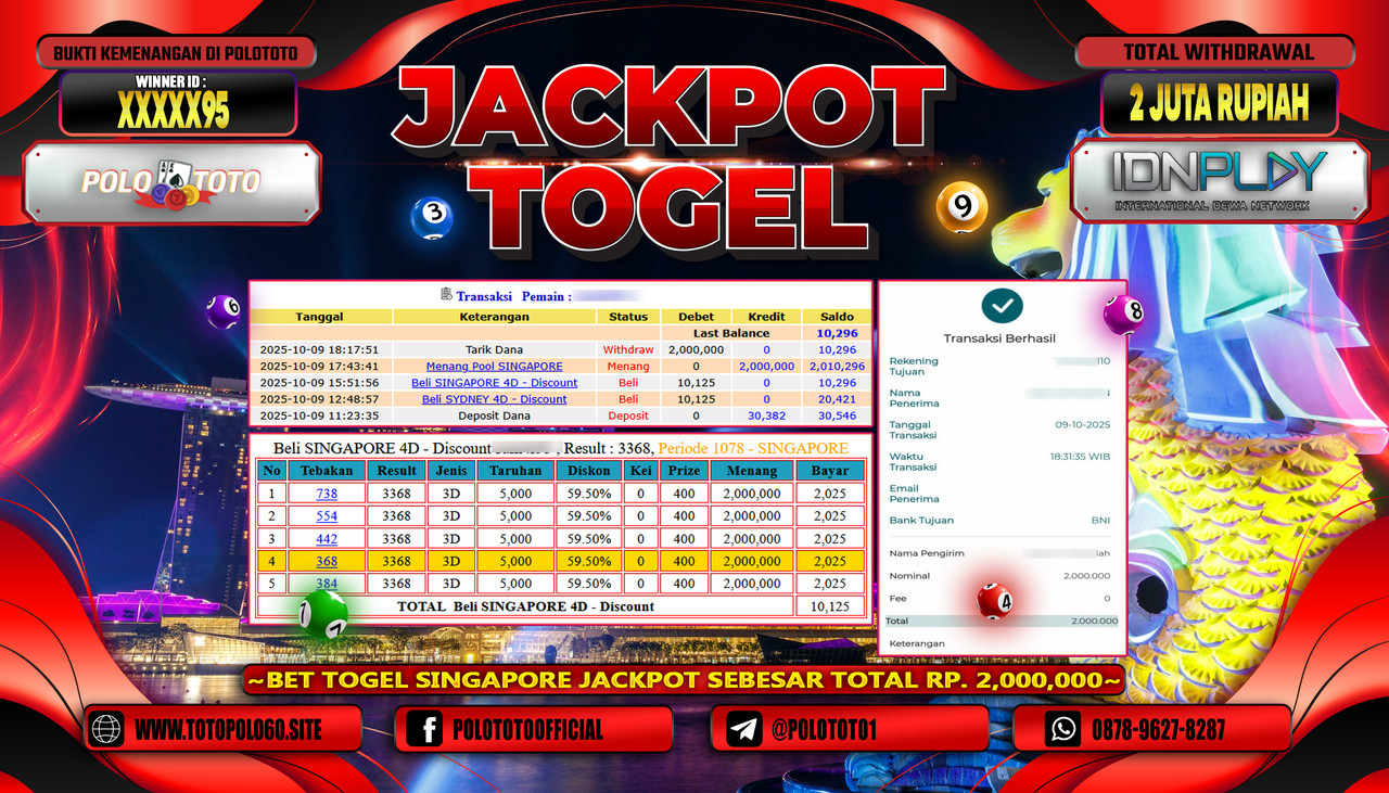 POLOTOTO JACKPOT TOGEL POOL SINGAPORE Rp.2.000.000,- LUNAS