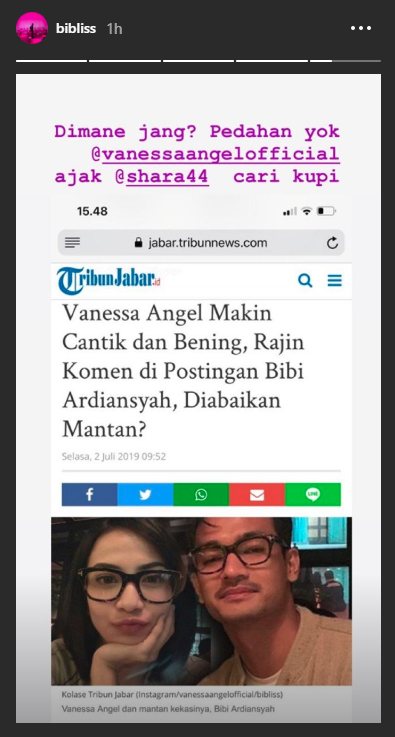 Unggahan Instagram Story Bibi Ardiansyah.