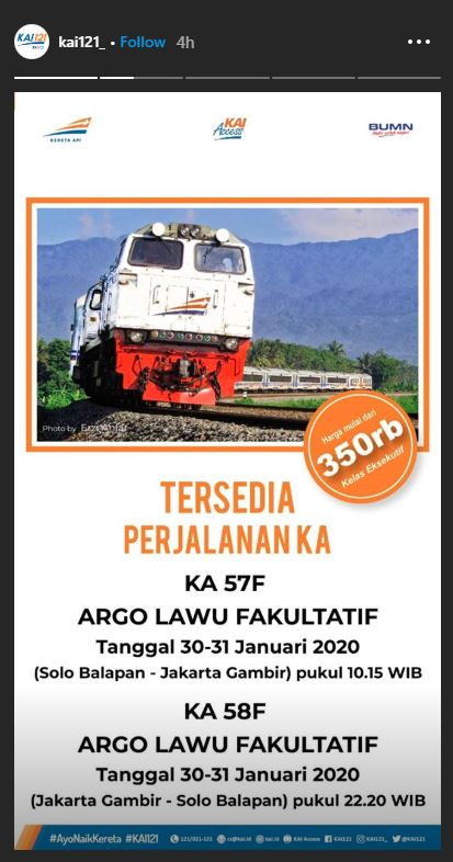Jadwal KA Argo Lawu Fakultatif