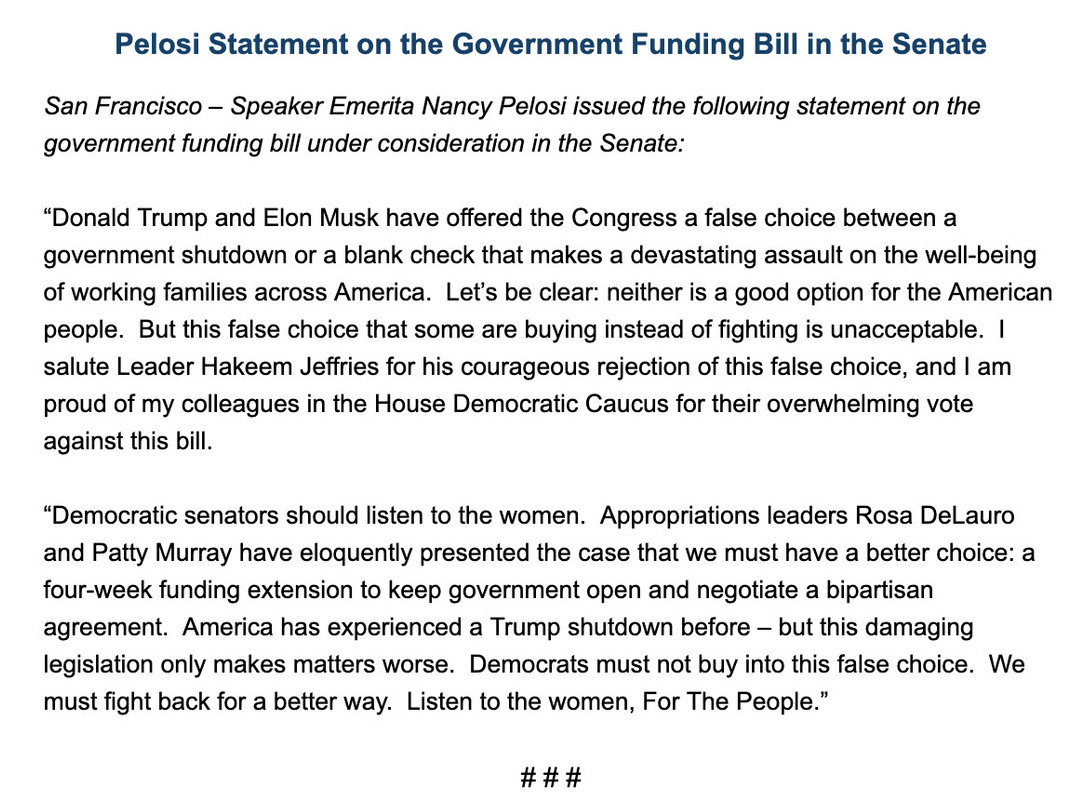 Pelosi to senate on CR