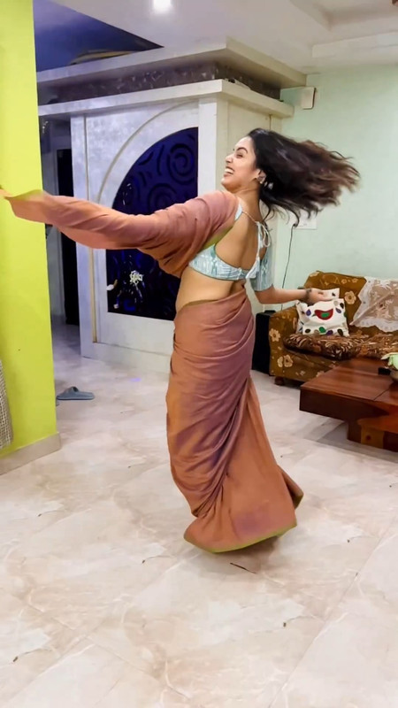 Moksha secy navel in brown saree.mp4_snapshot_00.12.095