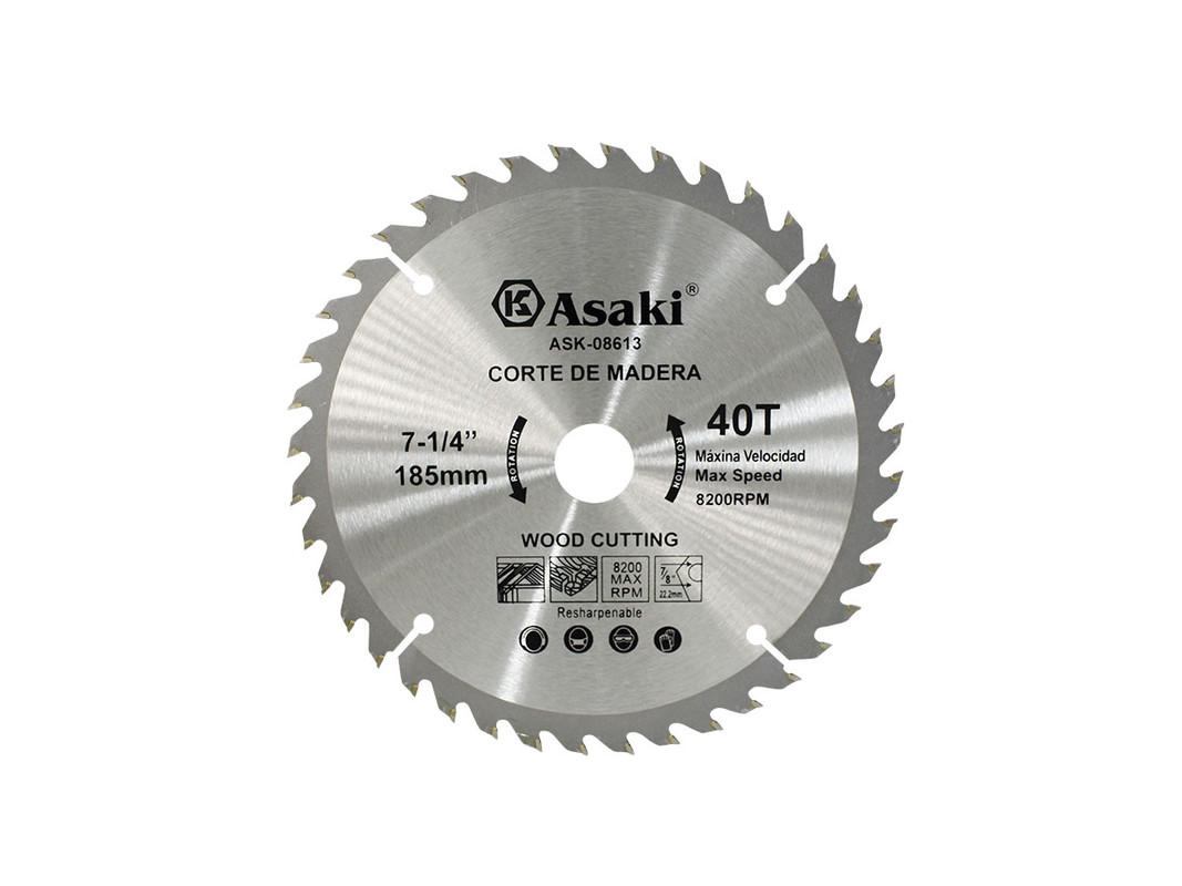 DISCO DE SIERRA P.MADERA 7-1/4"X40TX7/8" 40 DIENTES ASAKI