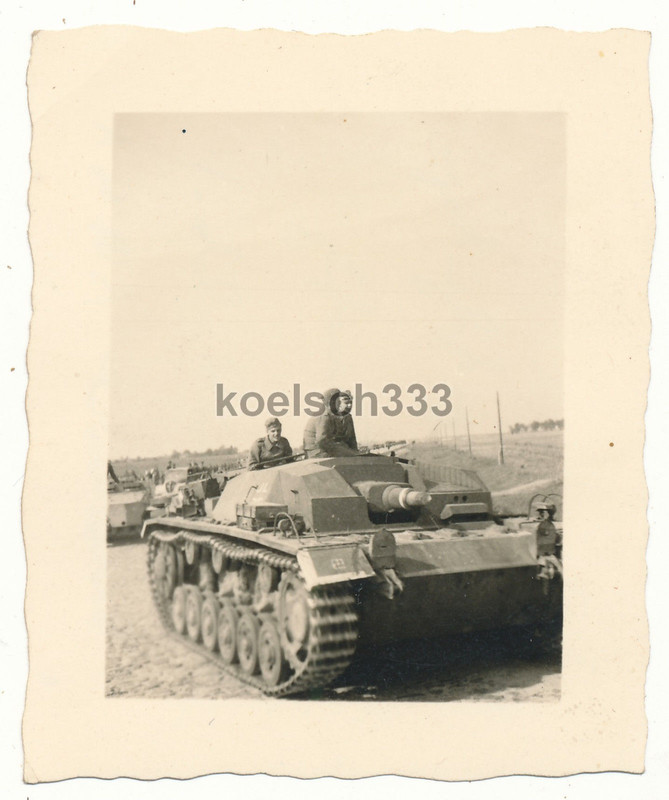 Foto Sturmgeschütz Panzer und Schützenpanzer auf einer Rollbahn 