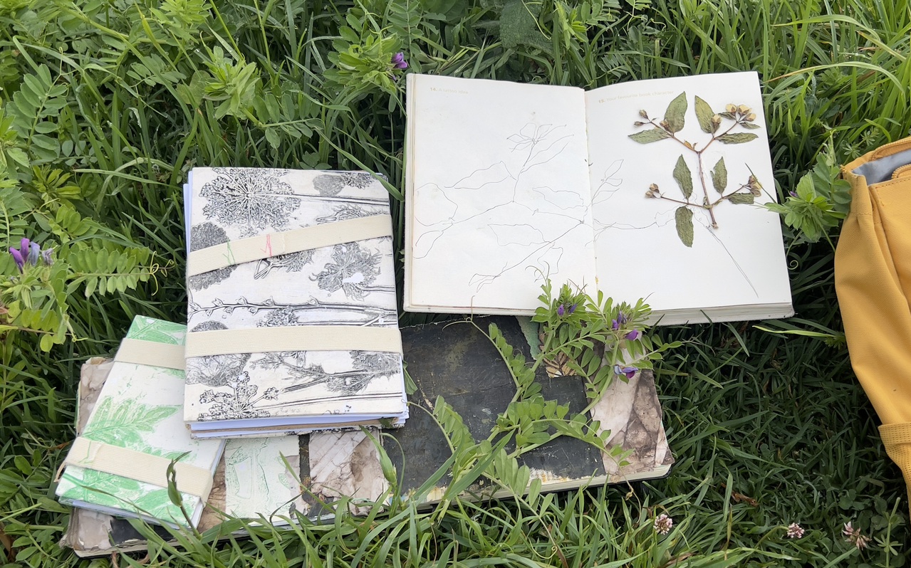Portable press with botanical papers