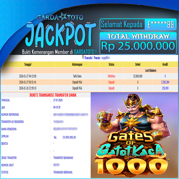 JACKPOT DI PERMAINAN SLOT GATES OF GATOTKACA 1000 WD Rp 25.000.000,- DIBAYAR LUNAS GARDATOTO 