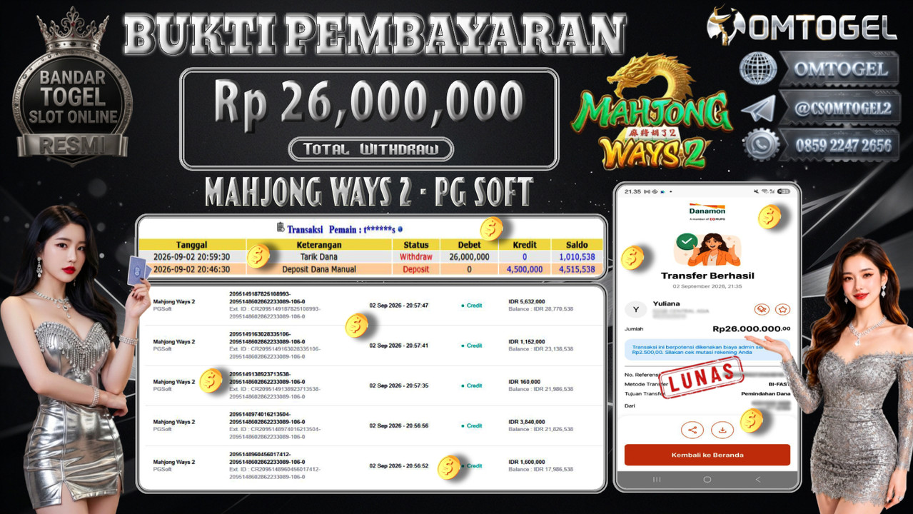 OMTOGEL JACKPOT PG SOFT MAHJONG WAYS 2 Rp.26,000,000,- DIBAYAR LUNAS 