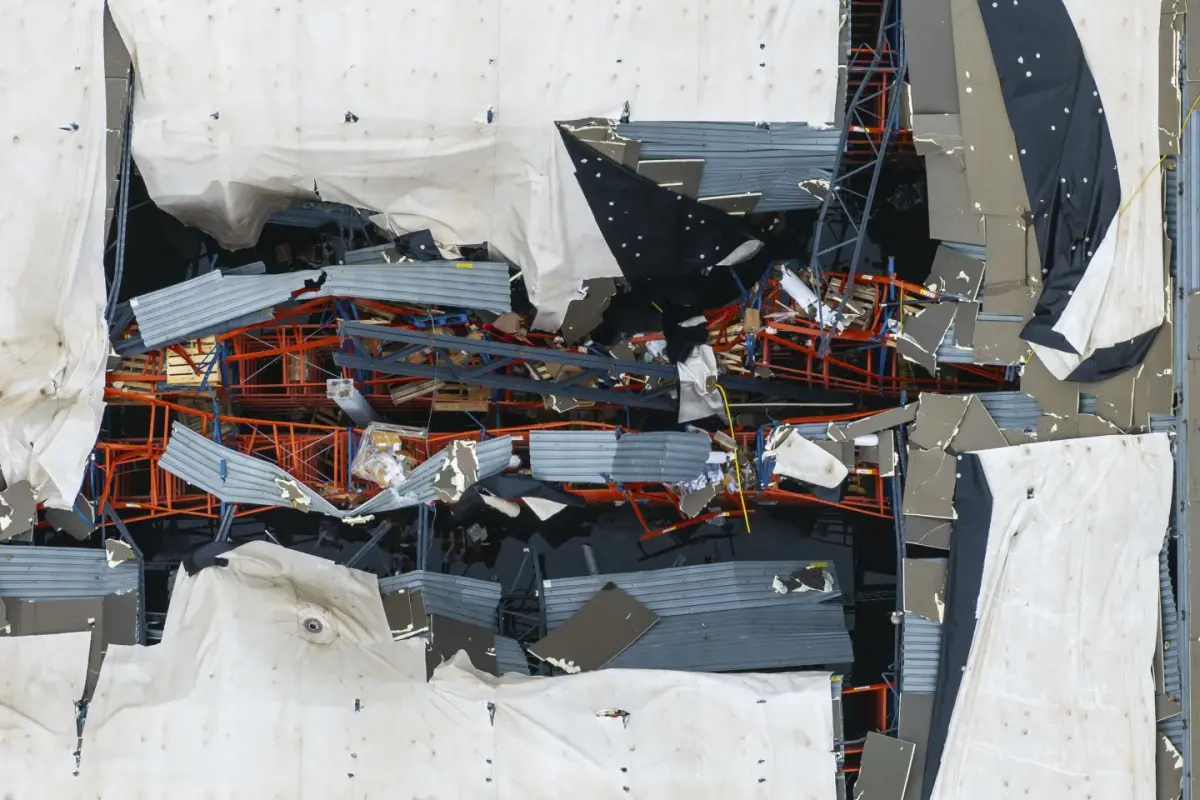 the roof of a destroyed Dollar General in Nebraska