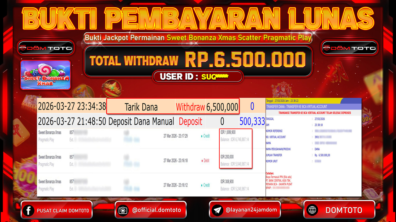 JACKPOT SLOT Sweet Bonanza Xmas Pragmatic Play 27 MARET 2026