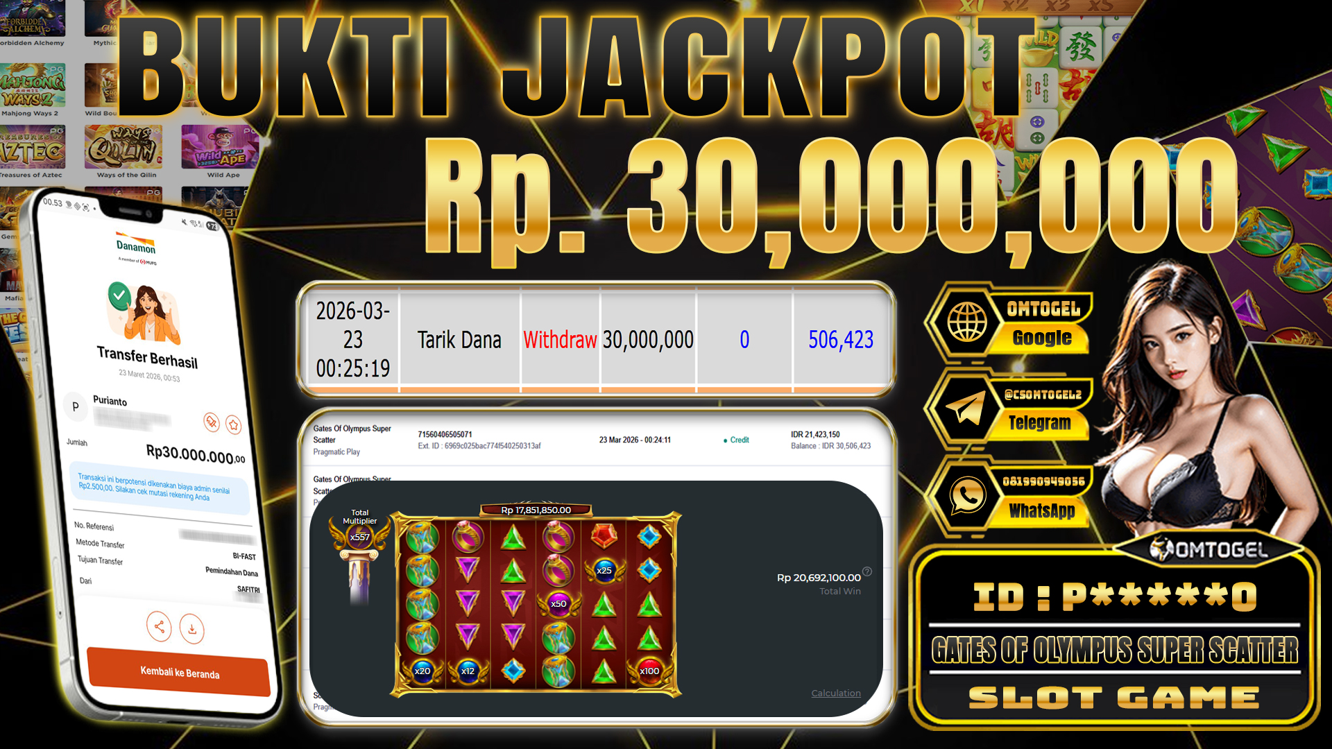 OMTOGEL JACKPOT PRAGMATIC PLAY GATES OF OLYMPUS SUPER SCATTER,30 JUTA DI BAYAR LUNAS ,-