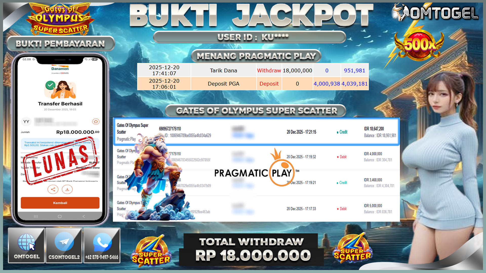 OMTOGEL JACKPOT PRAGMATIC PLAY GATES OF OLYMPUS SUPER SCATTER ,18 JUTA DI BAYAR LUNAS ,-