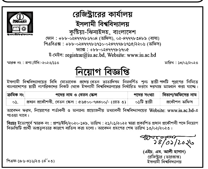 IU Job Circular 2023