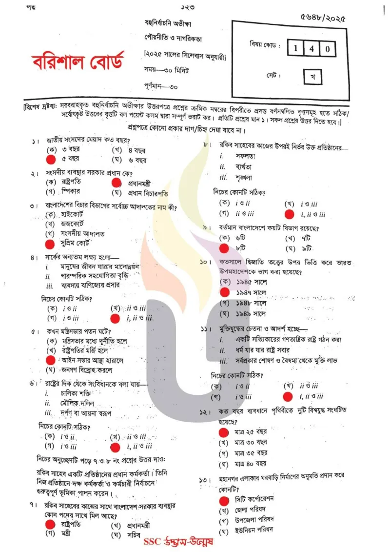 Civics Question solution 2025 Barisal Board