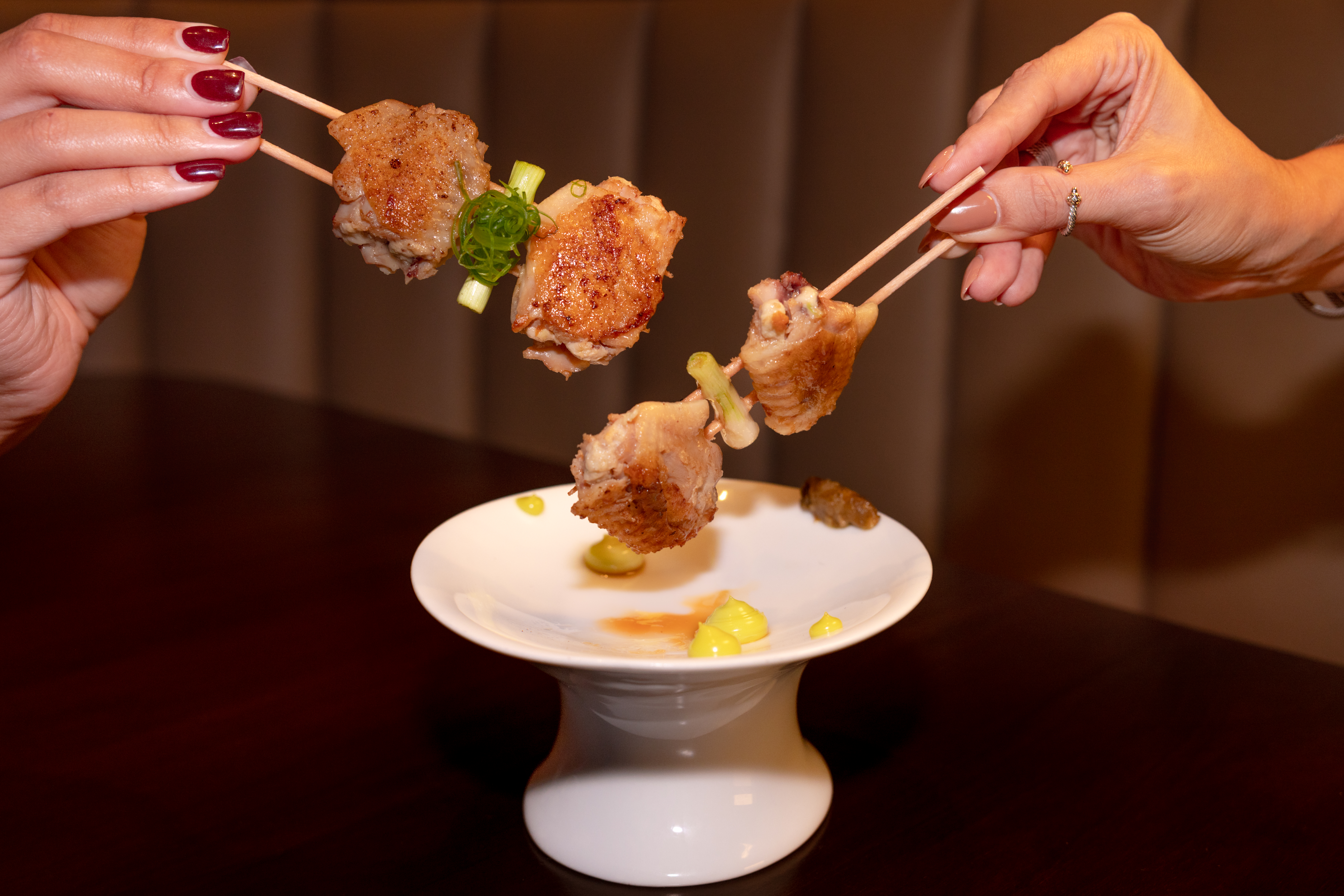 Nami yakitori chicken wings with yuzu kosho and charred scallion aioli