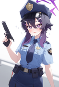 depth of field, 1girl, , [haruka (blue archive)], {{{{police uniform}}}}, blue a s-935332783