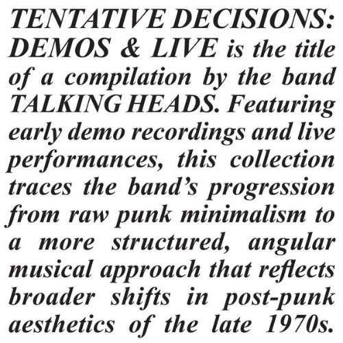 Talking Heads - Tentative Decisions: Demos & Live (2026)
