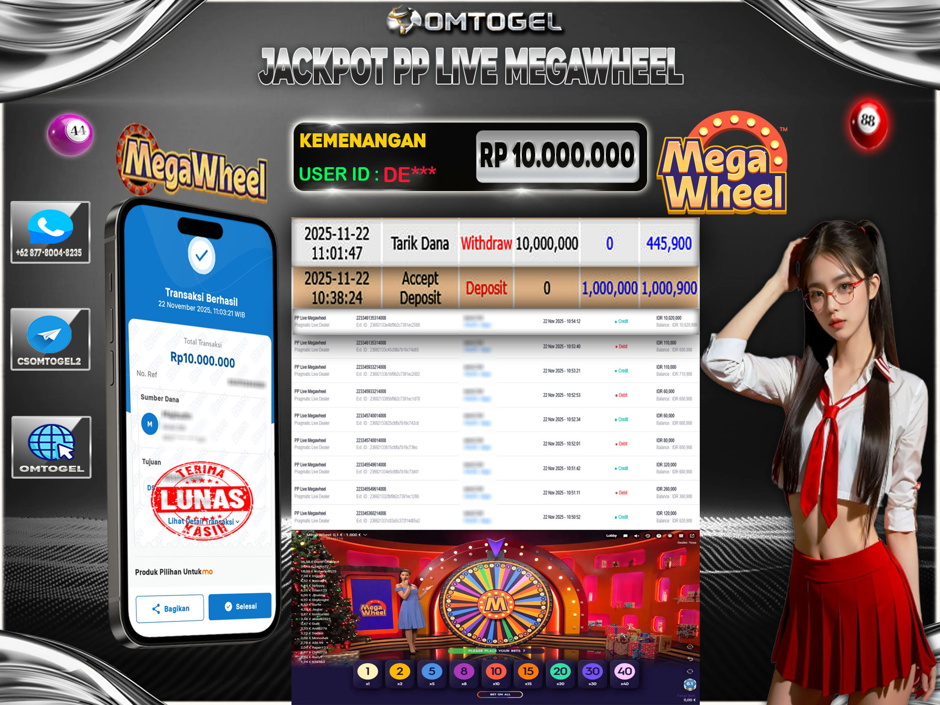 OMTOGEL JACKPOT PRAGMATIC LIVE MEGAWHEEL  ,10 JUTA DI BAYAR LUNAS ,-