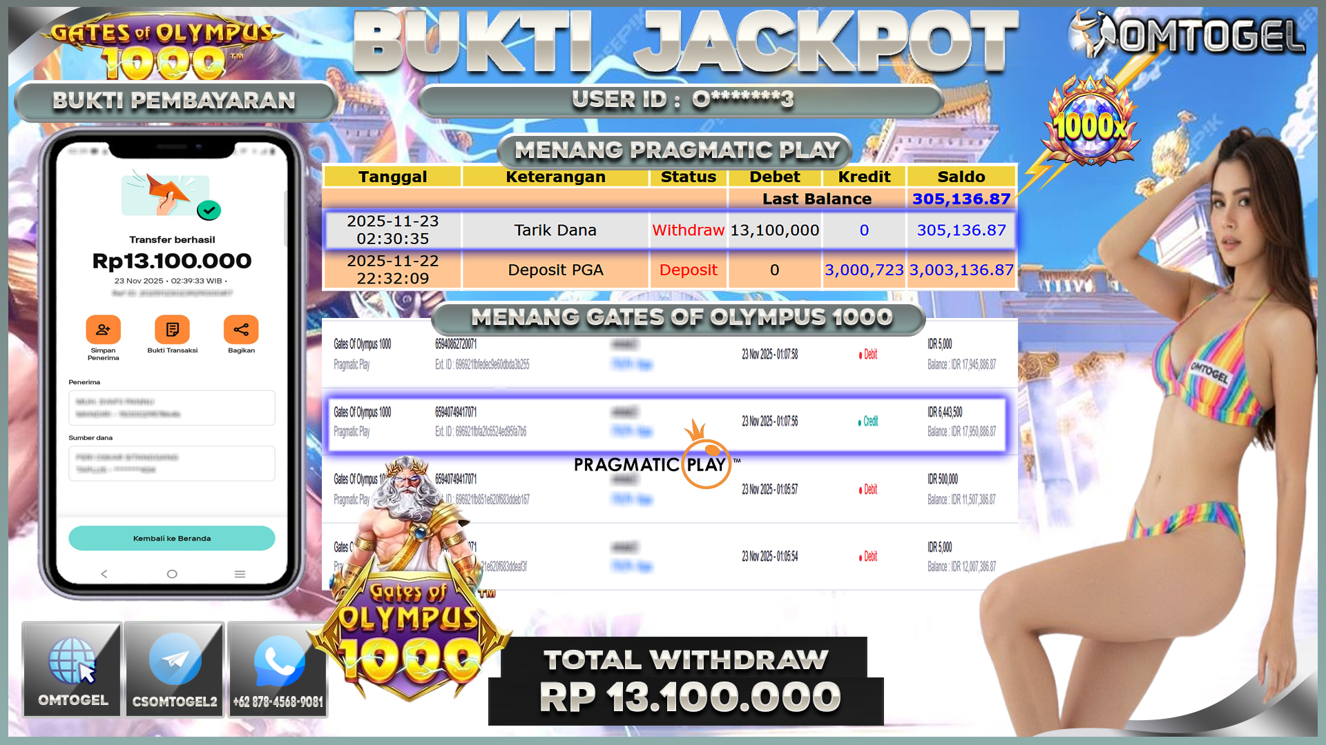 OMTOGEL JACKPOT PRAGMATIC PLAY GATES OF OLYMPUS 1000  ,13 JUTA DI BAYAR LUNAS ,-