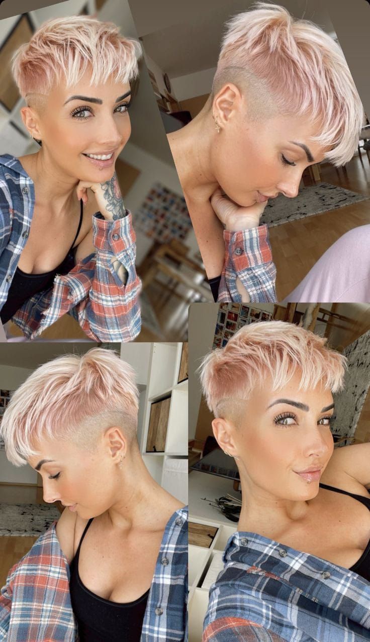 Short pixi hair style with pink champagne shade
