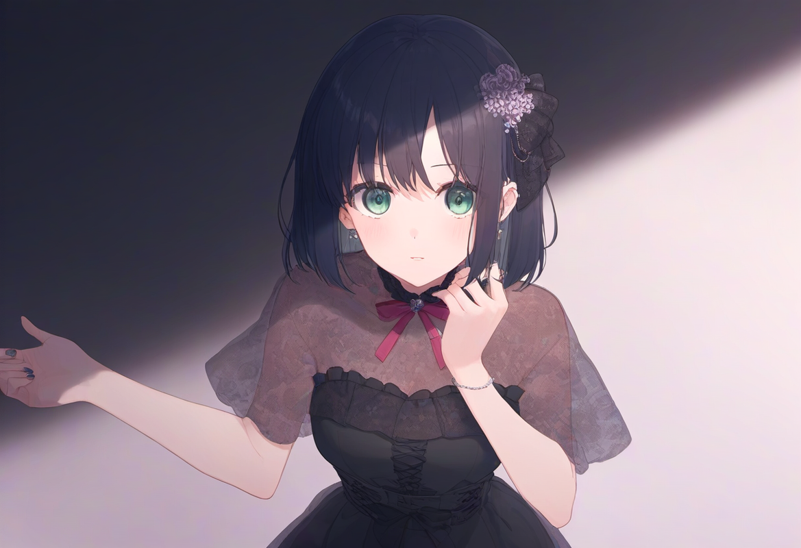 1girl, {{touyoko momoko (saki)}}, black hair, green eyes, leg warmers, leg ribbo s-3722753964