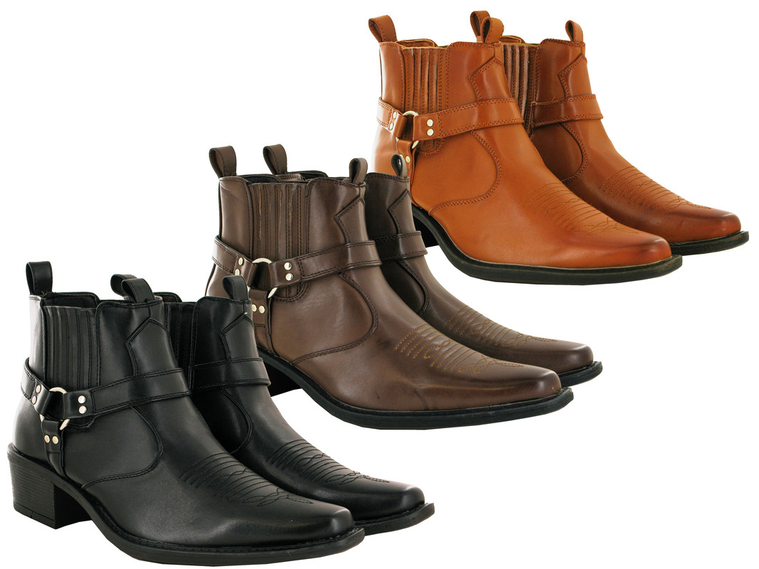 WAS £59.99 NOW £25.99 Mens Cowboy Cuban Heel Gusset Ankle Boots UK