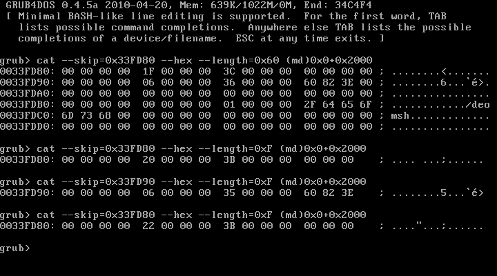 VirtualBox_MS-DOS 7.1 small_ HISTORY COUNTER 0x33FD80 BEFORE 60823E00 Grub4Dos 45a 2010-04-20 I