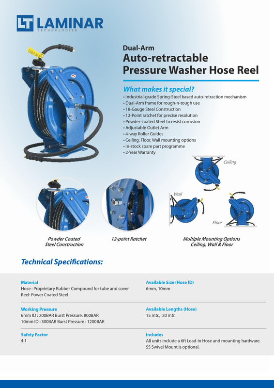 Pressure wash hose reel - Laminar Technologies - self-retracting