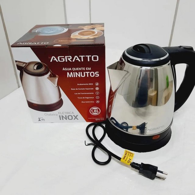 Chaleira Elétrica, Preto/Inox, 127v, Agratto