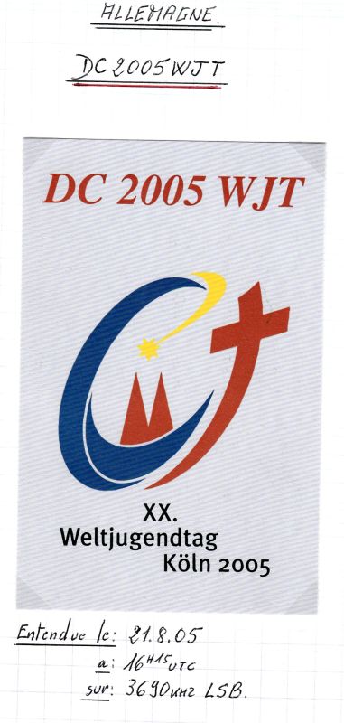 QSL Journée Mondiale de la Jeunesse 2005 QSL-DC2005-WJT