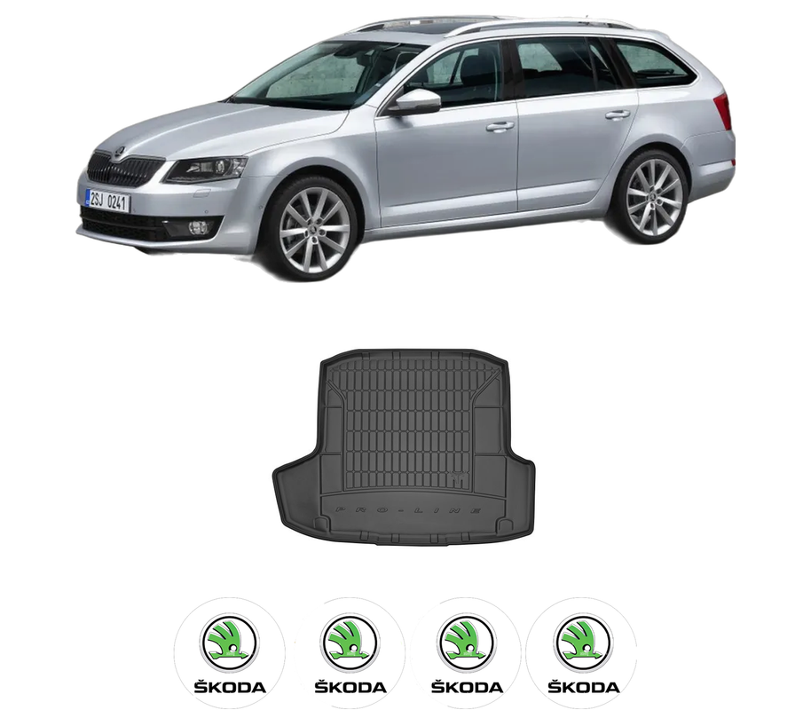 Tavita Portbagaj SKODA OCTAVIA III Combi (5E5, 5E6) din 2012-2020, Protectie Portbagaj Auto, 4x Stickere auto cu SKODA