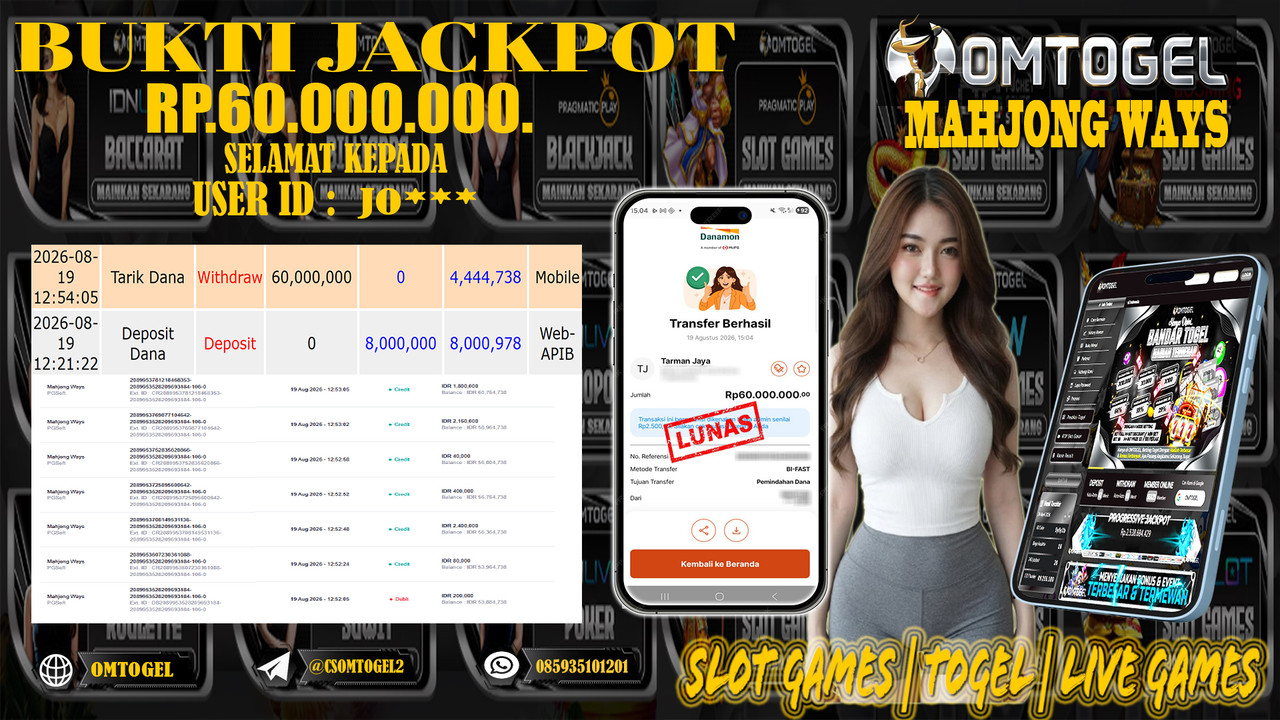 OMTOGEL JACKPOT PG SOFT MAHJONG WAYS Rp,60,000,000,- DIBAYAR LUNAS