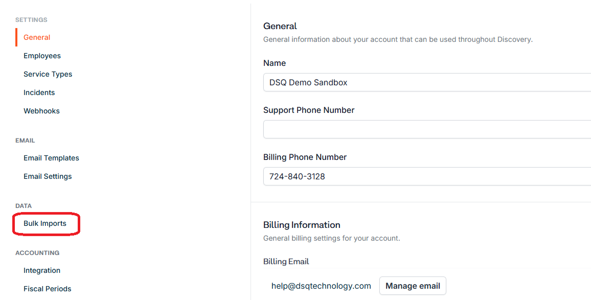 In the left hand menu, click on Bulk Imports.