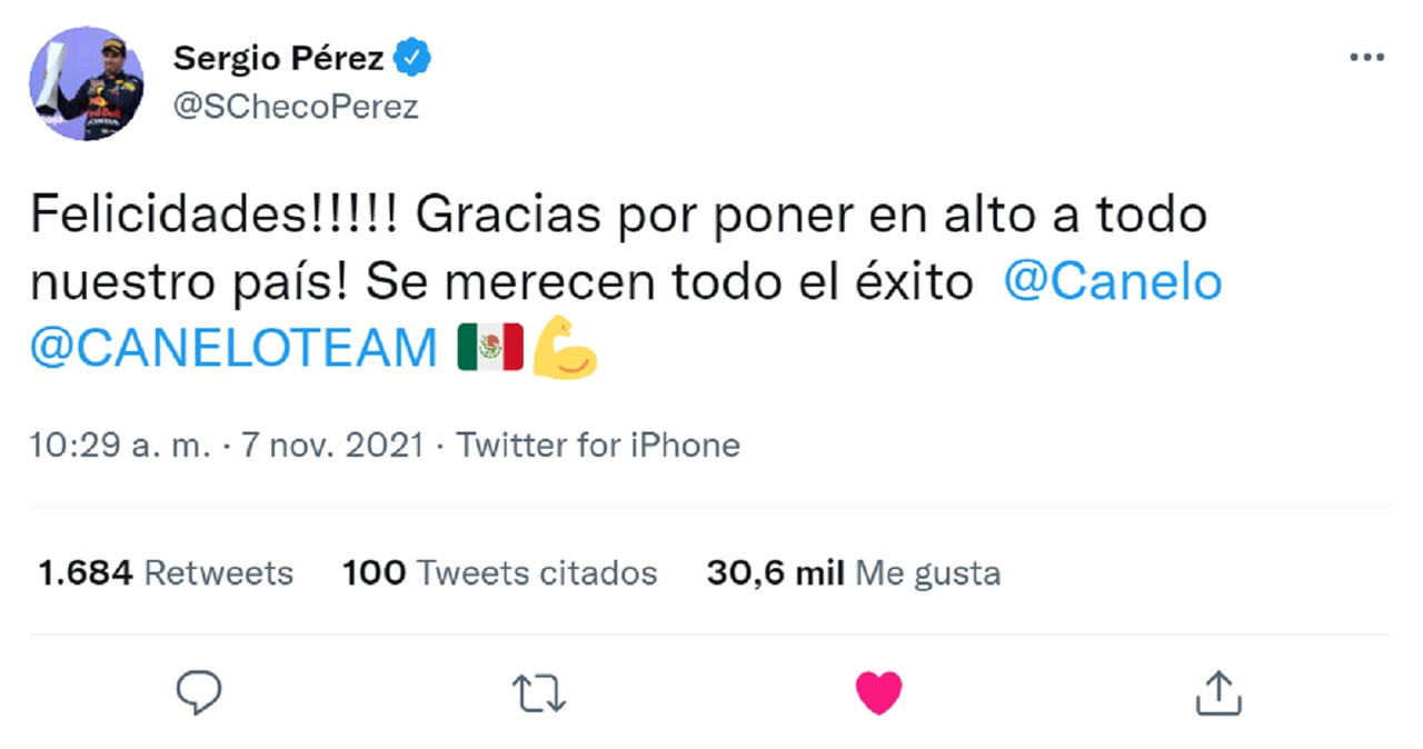 Checo Pérez llenó de elogios al Canelo Álvarez por su triunfo sobre Caleb Plant