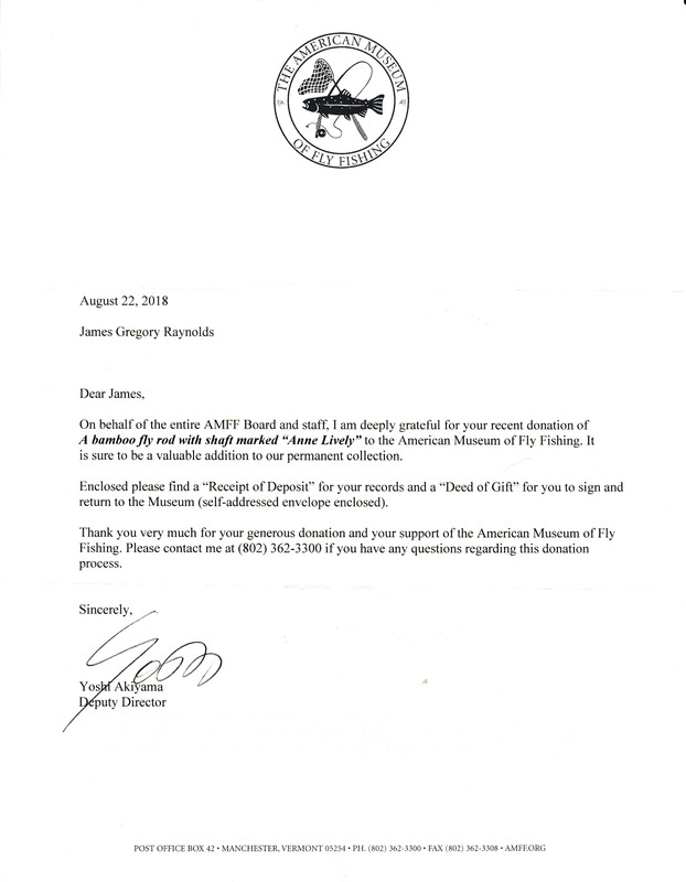 Anne Lively Rod - AMFF donation