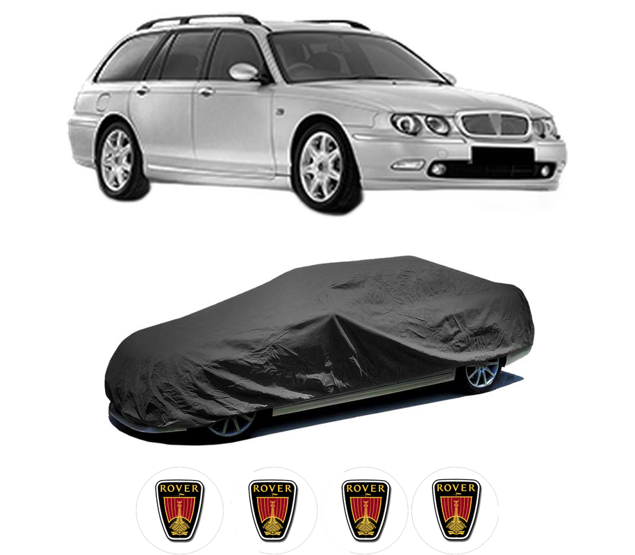 Husa tip prelata auto pentru ROVER 75 I Tourer (RJ) din 2001-2005, Culoare Negru, material textil impermeabil, rezistanta la intemperii praf UV, CARPASSION Husa Protectie, 4 Stickere auto cu ROVER