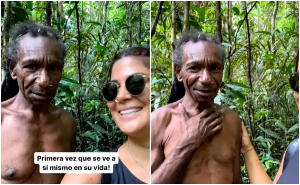 Abuelo de tribu caníbal ve su rostro por primera vez; así fue su reacción
