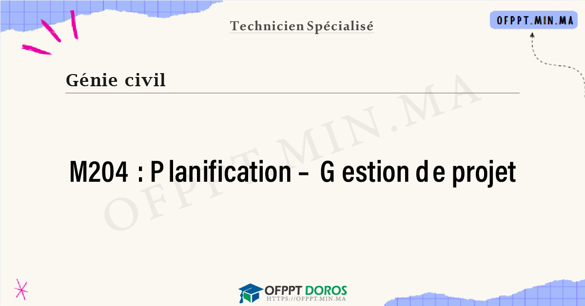 Sommaire détaillé du cours Planification – Gestion de projet M204 OFPPT - Structure du module