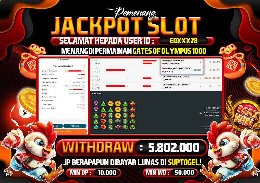  BUKTI KEMENANGAN 12 OCTOBER 2025 MENANG DI PERMAINAN SLOT GATES OF OLYMPUSH 1000 5,8 JT