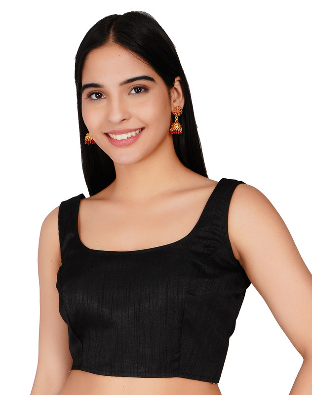 Women’s Dupion Silk Saree Blouse Readymade Round Neck Sleeveless Choli Crop Top