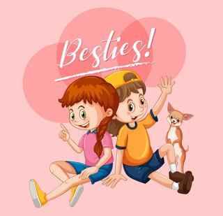 best-friend-girls-cartoon-character-with-besties-lettering-free-vector