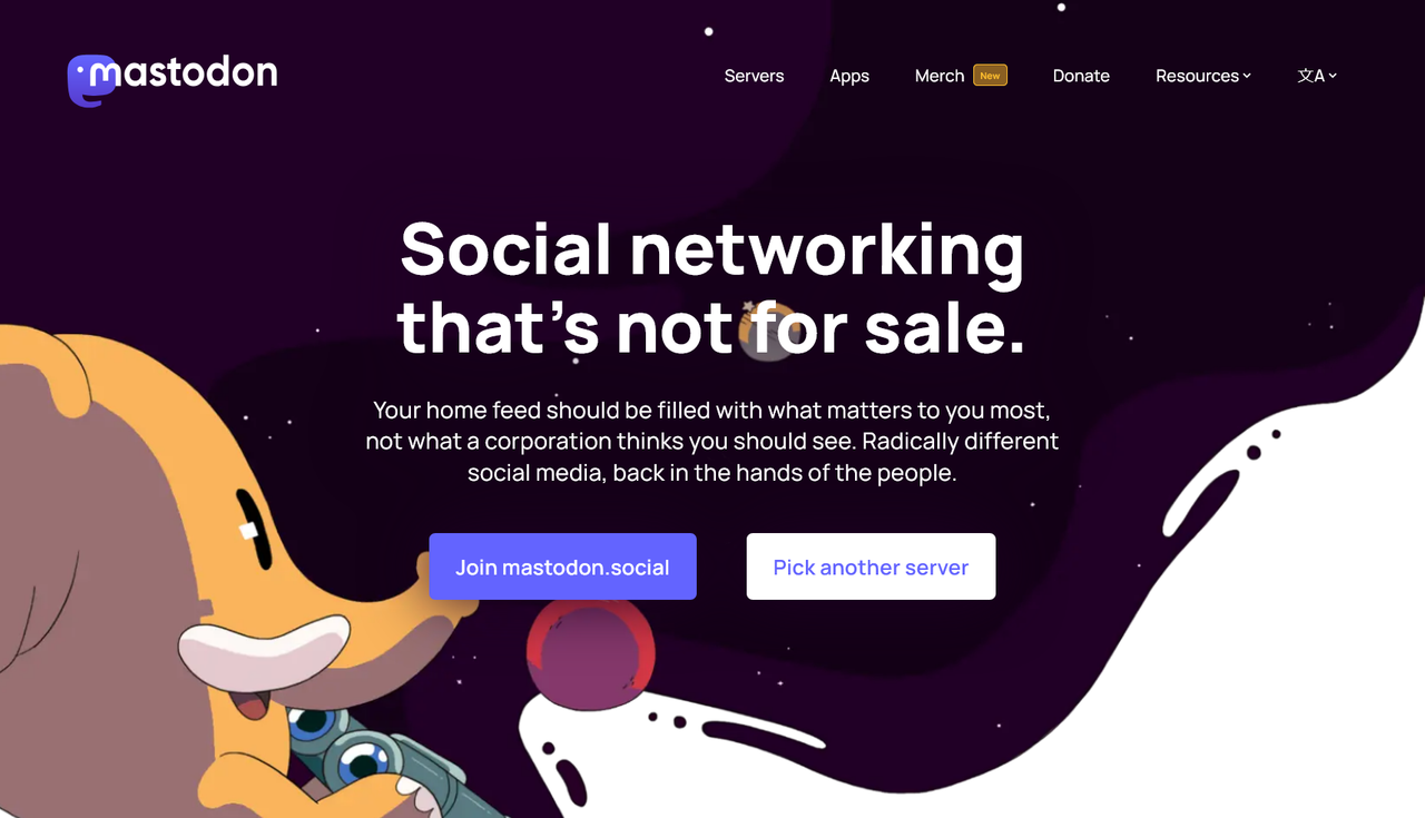 Mastodon&#39;s landing page.