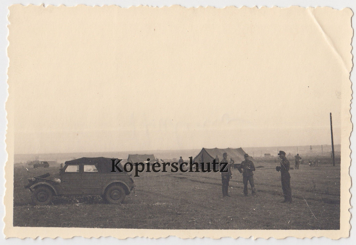 Foto 2.Wk Wehrmacht Soldaten VW Kübelwagen Typ 82 Zeltstadt Zelt