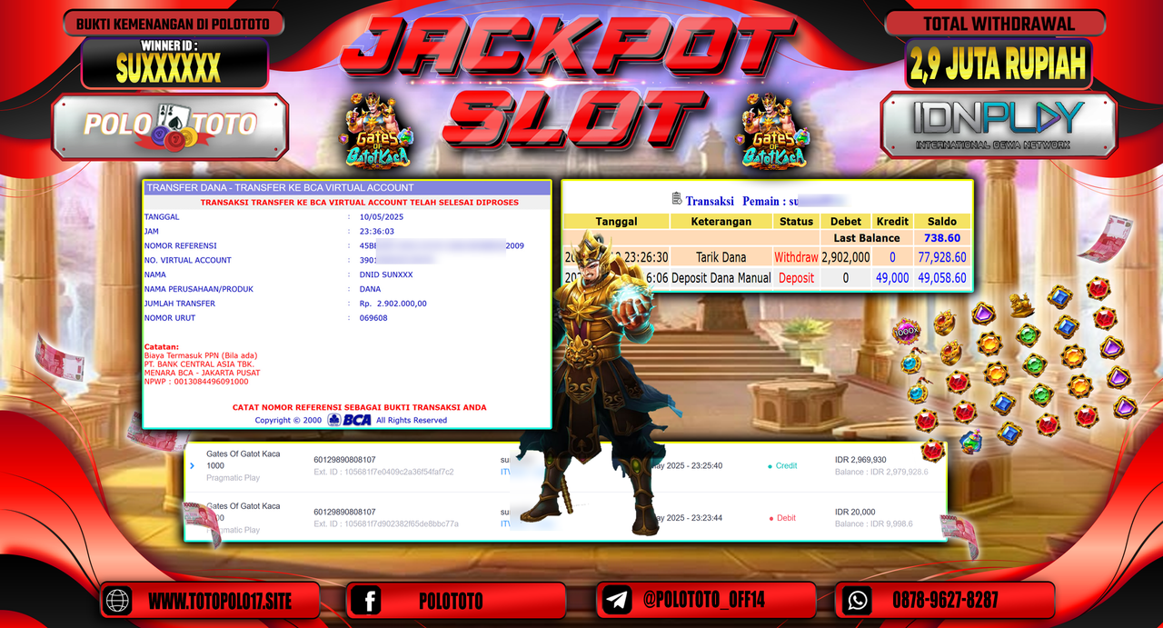POLOTOTO JACKPOT SLOT GATES OF GATOT KACA 1000 Rp.2.902.000,-