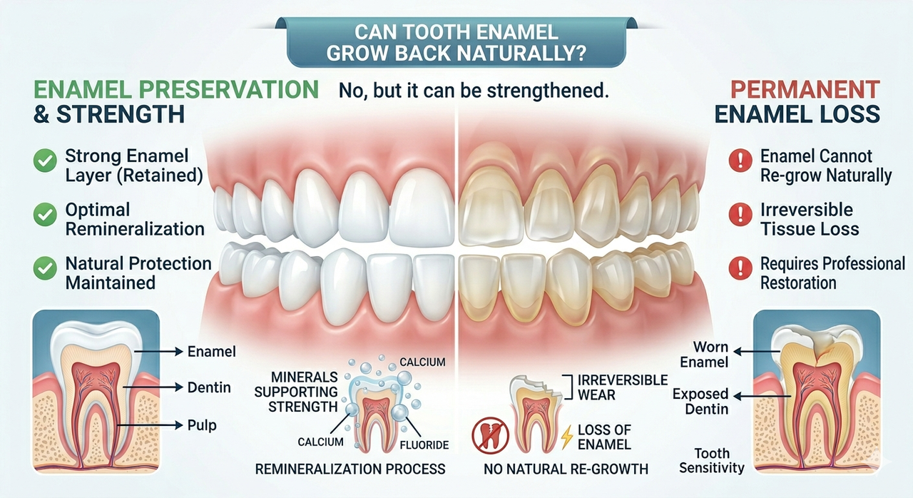 Illustration showing enamel loss and remineralization process in teeth
