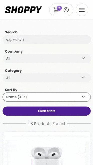 mobile list of products and product page gif